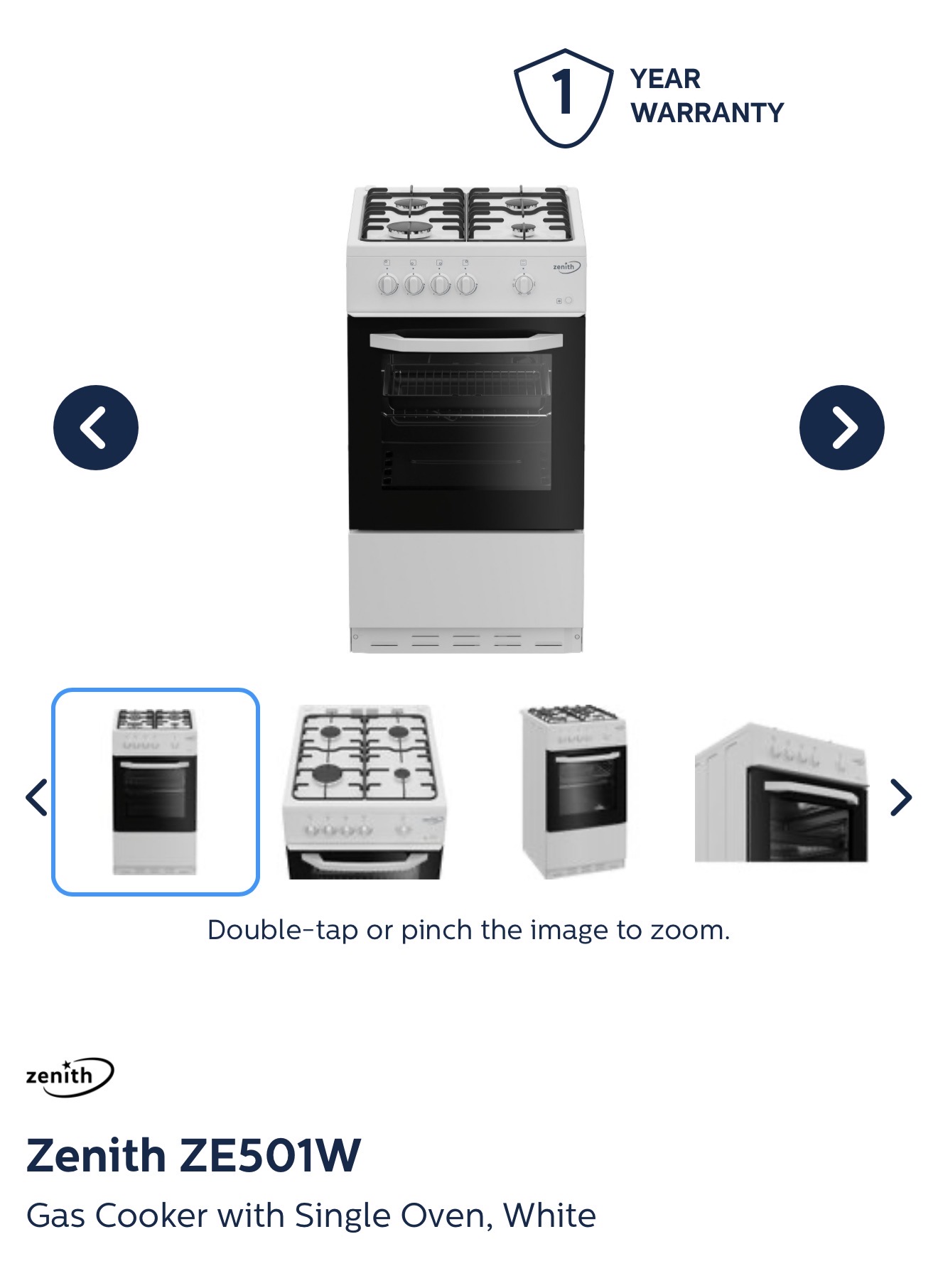 Zenith 50cm single oven gas cooker